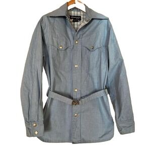 Obermeyer 70s Retro USA Women‎ Western Blue Plaid Snap Front Belted Jacket SZ M